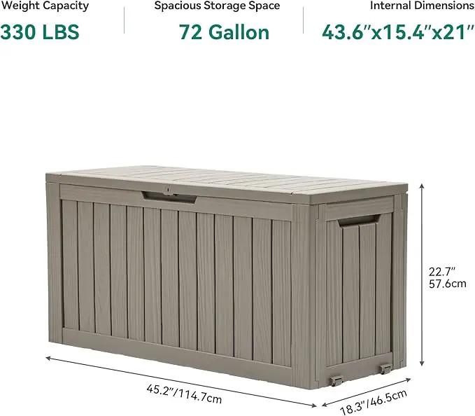 YITAHOME 72 Gallon Outdoor Resin Deck Box with Wheels, Pool Storage Box for Outdoor Cushions, Sports Equipment, Garden Tools, Light Brown by GreenHaven Gardens