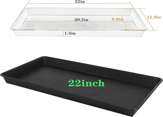 4 Pack Plant Growing Nursery 1020 Trays, Plant Saucer Tray, Heavy Sturdy Seed Starting Trays, Plant Saucer for Indoors No Holes, Seed Starter Growing Tray (22"x11.2", Black) by GreenHaven Gardens