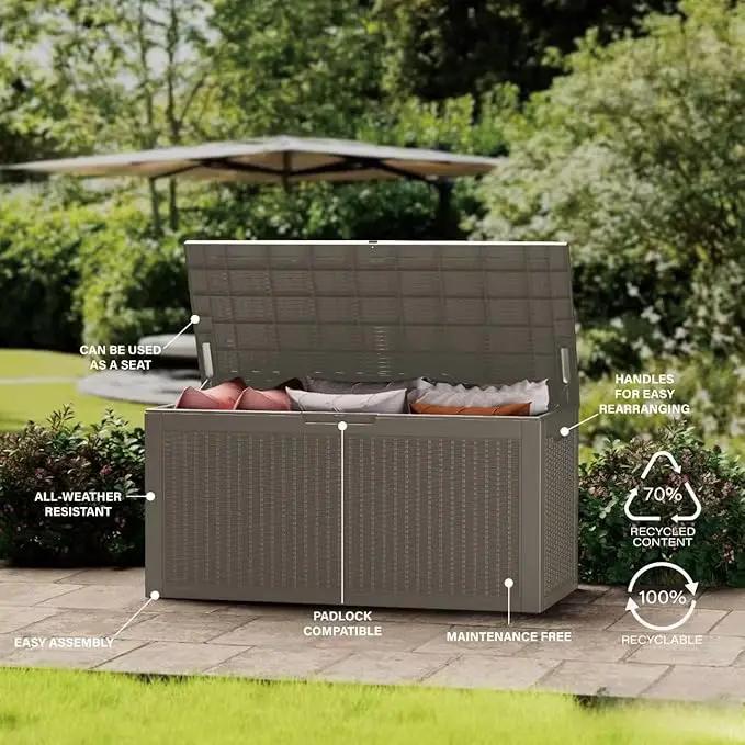 100 Gallon Resin Deck Box, Waterproof Outdoor Storage Bin for Patio Furniture, Pool Accessories, and Garden Tools, Lockable & UV-Resistant, Grey by GreenHaven Gardens