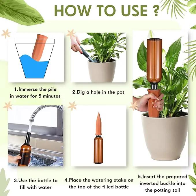Baderke 12 Set Plant Watering Devices, Terracotta Watering Spikes with 25 oz Plastic Wine Bottles, Slow Release Vacation Insert Automatic Plant Waterer Device for Indoor Outdoor by GreenHaven Gardens