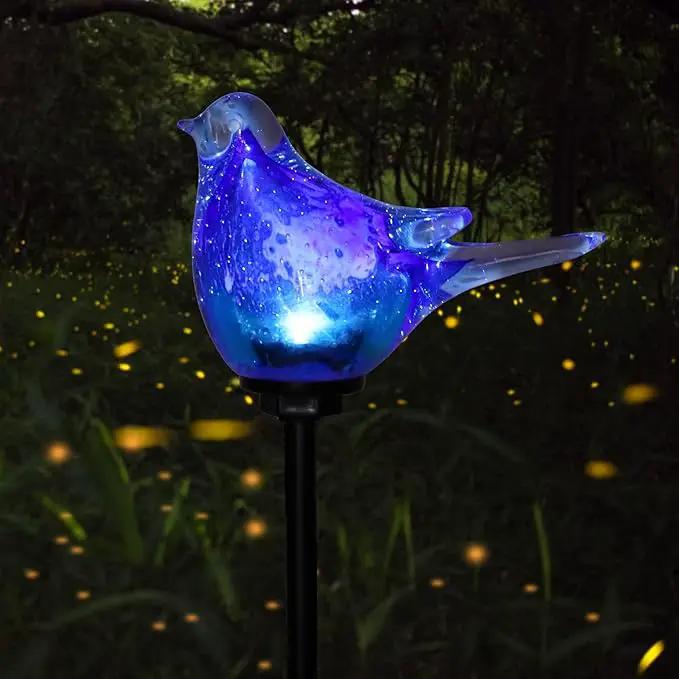Afirst Solar Bluebird Garden Stake Lights - Hand Blown Glass Decorative Garden Pathway Lights Outdoor Waterproof Bird Glass Stakes by GreenHaven Gardens