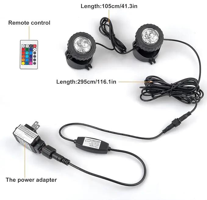 RGB Pond Lights with Timer, LED Underwater Submersible Colorful Landscape Spotlights, 98ft Remote Control IP68 Waterproof Fountain Lights for Fish Aquarium Tank Garden Yard Pool (Set of 2) by GreenHaven Gardens