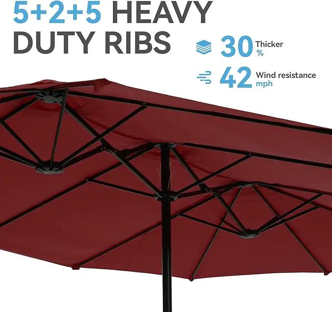 GREEN PARTY 15 ft Rectangle Patio Umbrella with Base Included, Double-Sided Table Umbrella with Crank, Large Outdoor Umbrellas for Patio Poolside Garden Backyard, Burgundy Red by GreenHaven Gardens