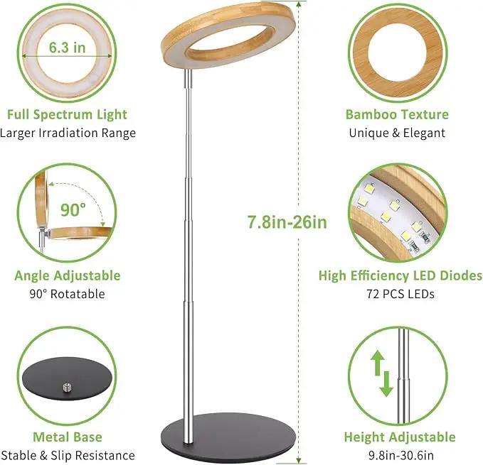 LORDEM Bamboo Grow Light for Indoor Plants, Full Spectrum Plant Light for Indoor Growing, Desk LED Grow Lamp with Auto On/Off Timer for 4H/8H/12H, 4 Dimmable Levels, Height Adjustable, 2 Pack by GreenHaven Gardens