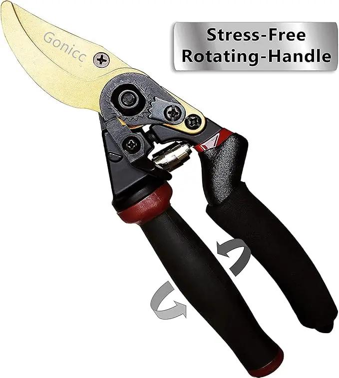 gonicc 8.5" Professional Rotating Bypass Titanium Coated Pruning Shears(GPPS-1014), Secateurs, Scissors, Pruners with Heavy Duty SK5 Blade. Soft Cushion Grip Handle for Everyone. by GreenHaven Gardens