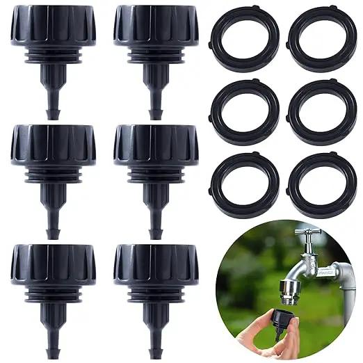 PAGOW Drip Irrigation Kit, 1/4 inch Fittings, Hose Adapter, Garden, Lawn, Black (6pcs Connector, 6 Washer) by GreenHaven Gardens