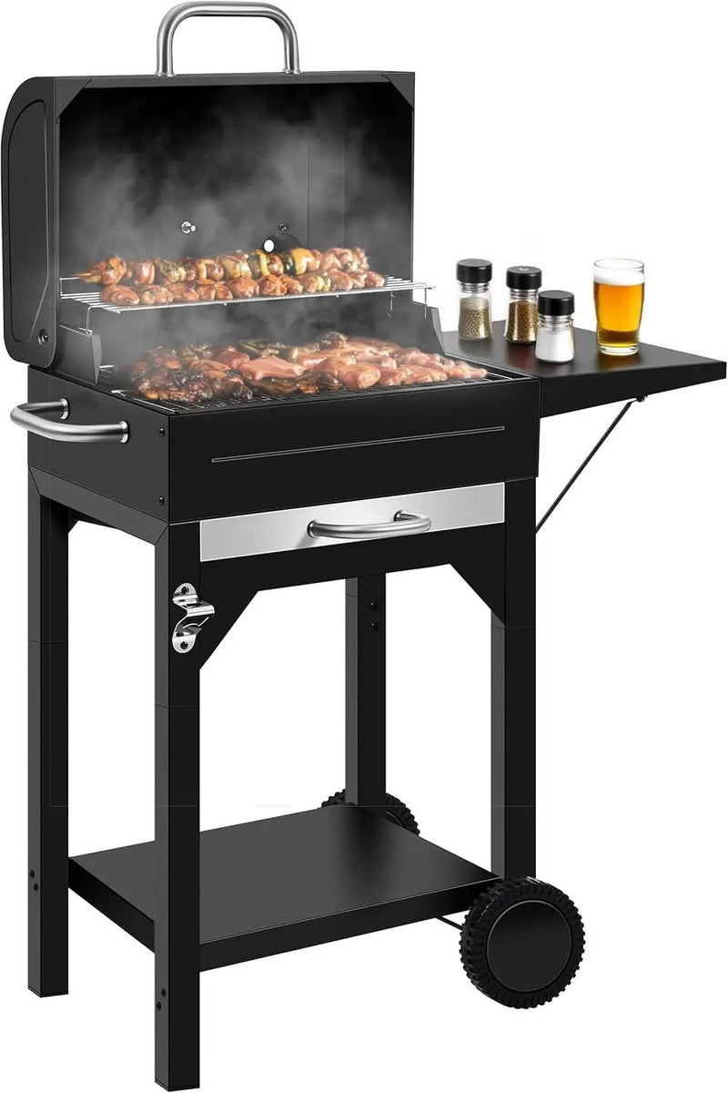 MBY Charcoal Smoker Grill Combo with Offset Firebox – Heavy Duty BBQ Grill with Side Shelf & Warming Rack, Portable for Outdoor Cooking, Backyard, Camping, Tailgating by GreenHaven Gardens