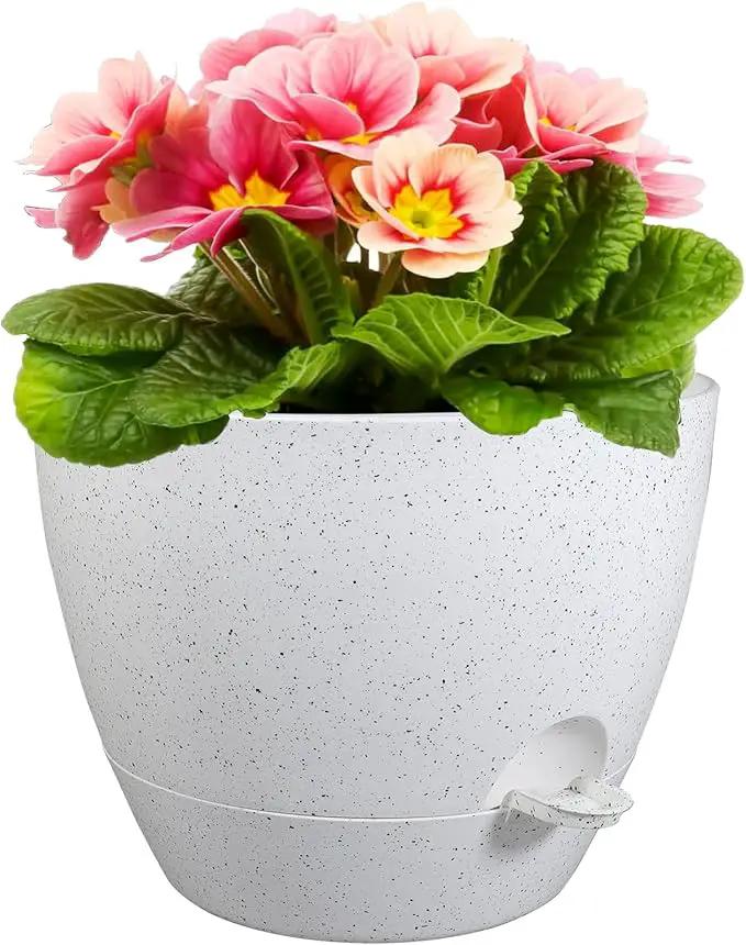 12 inch Large Self Watering Pots for Indoor Outdoor Plants, Plant Pots with Mesh Drainage Holes for Garden House Plants, Plastic Planters with Reservoir for Flower, Speckled White by GreenHaven Gardens