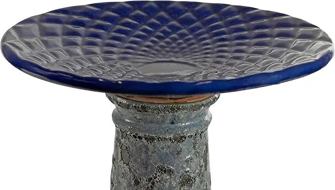 Sunnydaze Rennes Outdoor Ceramic Bird Bath - 22.5" H - UV- and Frost-Resistant - Glazed Bowl with Blue Lava Finish by GreenHaven Gardens