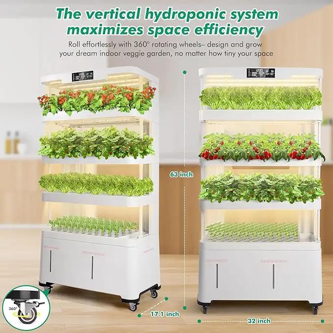 4-Tier Hydroponics Growing System Kit with 130 Pods, Lager Indoor Garden System with LED Grow Light, Automatic Quiet Water Circulation, Food-Grade PP Material Hydroponic Tower for Vegetables by GreenHaven Gardens