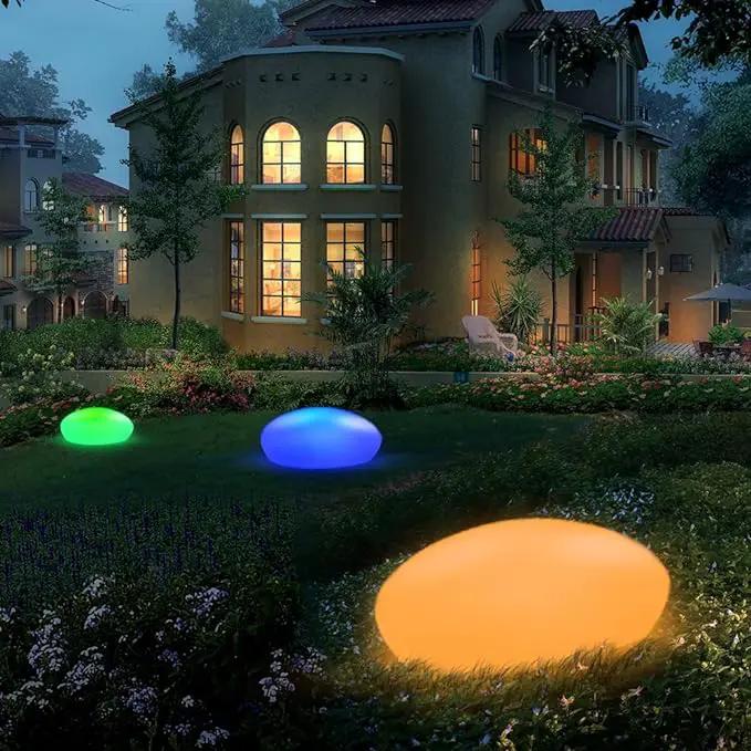 Solar Garden Lights Outdoor Glow Cobblestone Shape Lamp Garden Decor Light-White & RGB Light Waterproof Landscape Night Lights for Lawn/Patio/Path 1pc by GreenHaven Gardens