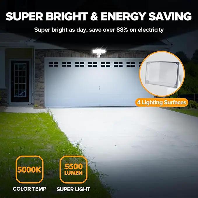 UME 49W 5500LM LED Security Lights Motion Sensor Light Outdoor, 5000K Daylight, IP65 Waterproof, Dusk to Dawn, 3 Head Motion Detected Flood Light for Garage, Yard, Porch(White) by GreenHaven Gardens