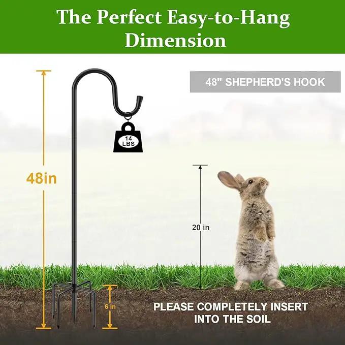 Shepherds Hooks for Outdoor, 48 Inches Garden Bird Feeder Pole for Hanging Bird Feeder, Plant Baskets, Solar Light Lanterns, Outdoor Plant Hanger Hook with 5 Base Prongs,1 Packs by GreenHaven Gardens