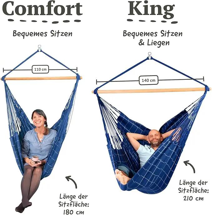 LA SIESTA® - XL King Domingo Hammock Swing Chair - Weather & Tear Resistant Hanging Hammock Chair - Indoor Outdoor Hammock Chair Swing - Hanging Chair for Patio Porch Bedroom - Max 355 Lbs, Marine by GreenHaven Gardens