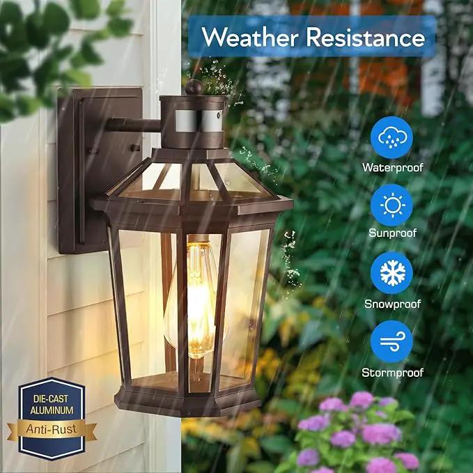 VIANIS Motion Sensor Outdoor Lights, Oil Rubbed Bronze Dusk to Dawn Outdoor Wall Lights Exterior, Waterproof Wall Lantern with Tempered Glass, Modern Outside Wall Sconce for Garage Front Porch, E26 by GreenHaven Gardens