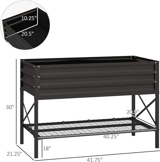 Outsunny Raised Garden Bed with Galvanized Steel Frame, Storage Shelf and Bed Liner, Elevated Planter Box with Legs for Vegetables, Flowers, Herbs, Black by GreenHaven Gardens