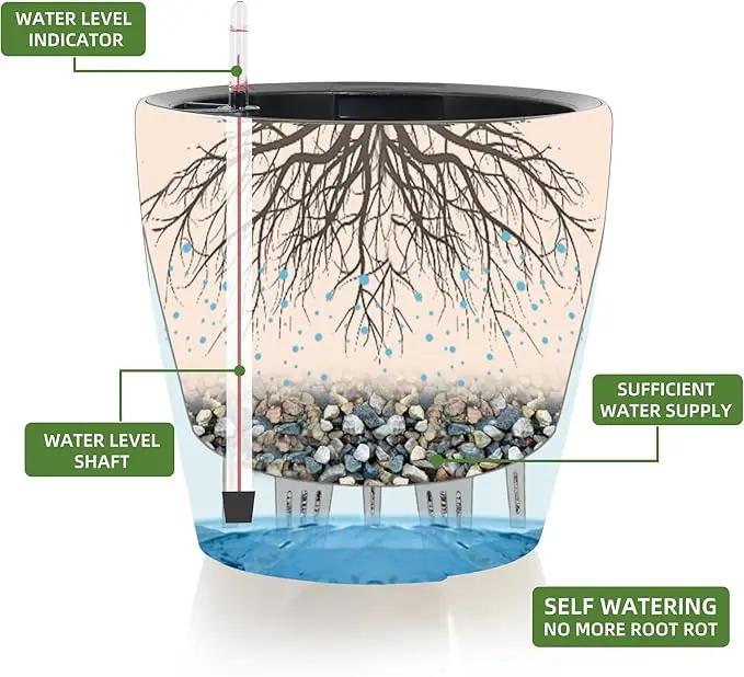 Dexceder 13x12 Self Watering Planter with Wheels Indoor Outdoor, Inner Pot Design, Thickened Large Floor Standing Flower Plant Pot with Water Level Indicator (Grayish Green Gradient) by GreenHaven Gardens