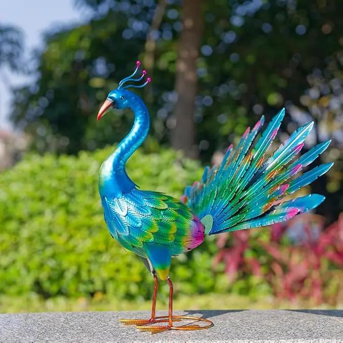 VEWOGARDEN Peacock Outdoor Statues Metal Peacock Tail Spread Garden Sculptures & Statues for Yard Lawn Patio Pool Outside Decorations, Blue by GreenHaven Gardens