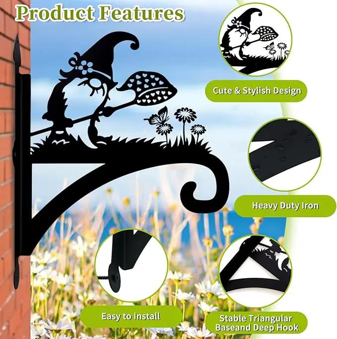 Plant Hangers Outdoor Heavy Duty Iron Decorative Gnome Silhouette Pot Hangers for Plants 11 inch Hanging Plant Bracket Wall Plant Hanger for Bird Feeder Flower Pot Lantern Wind Chimes by GreenHaven Gardens