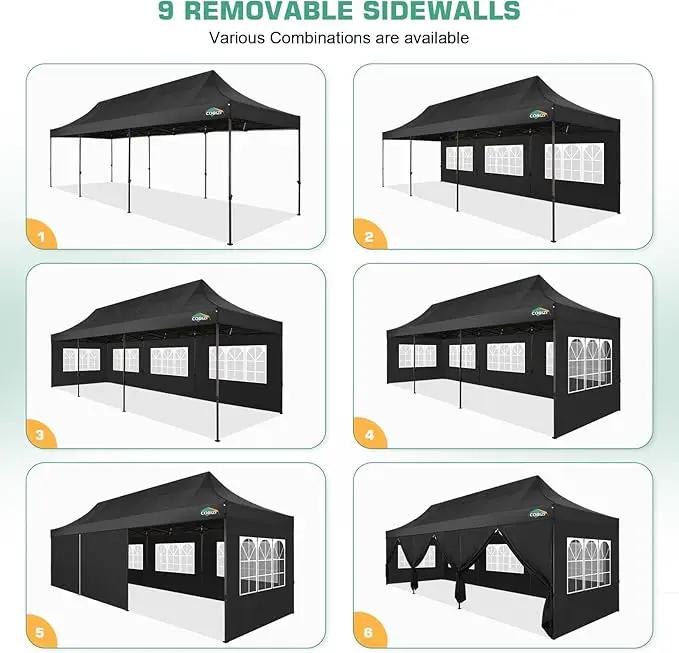 COBIZI 10x30 Pop Up Canopy Tent Heavy Duty with 8 Removable Sidewalls, Commercial Portable Tents for Parties Ez Up Canopy All-Weather Windproof & Waterproof and UPF 80+ Wedding Tent Sun Shelter by GreenHaven Gardens
