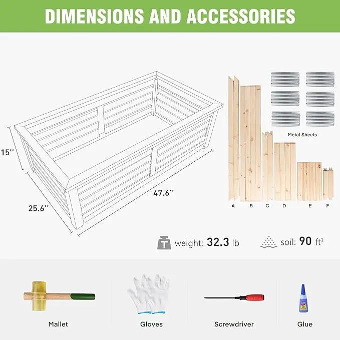 Wood Raised Garden Bed Outdoor Plant Box Planters for Outdoor 4X2X1.2 FT Plants with Galvanized Metal for Herbs Vegetables Flowers Great Patio Deck Balcony by GreenHaven Gardens
