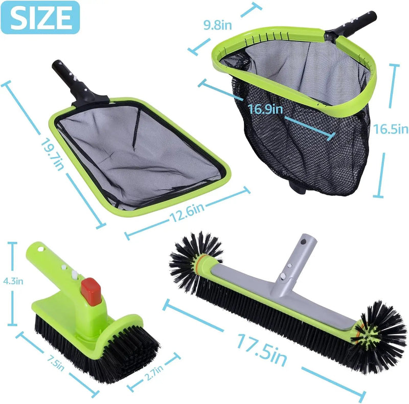 Sepetrel Deluxe Swimming Pool Cleaning Kit Including Professional Leaf Skimmer Net,Half-Depth Fine Mesh Net,17.5" Pool Brush Head & Hand Scrub Brush(NO Pole) by GreenHaven Gardens