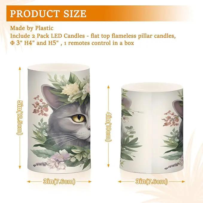 Flickering Flameless Candles, Cat Head Flowers LED Candles with Remote Timer, Set of 2 Battery Operated Candle for Valentine Wedding Birthday by GreenHaven Gardens