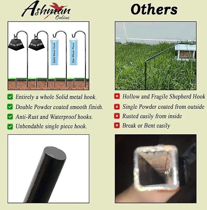 Ashman Shepherd's Hooks 35 Inch (24 Per Pack), Black, Made of Premium Metal for Hanging Solar Lights, Bird Feeders, Mason Jars, Christmas Lights, Lanterns, Garden Stakes and Wedding Décor. by GreenHaven Gardens