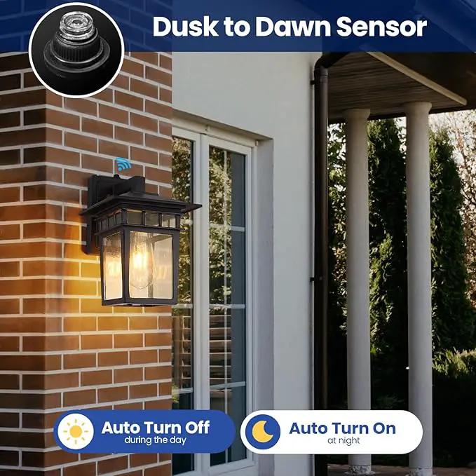 Outdoor Wall Lantern, Exterior Lighting Fixtures Wall Mount, 2 Pack Black Outdoor Sconce with Seeded Glass, Dusk to Dawn Exterior Porch/Patio Lights for House Front Door Garage by GreenHaven Gardens
