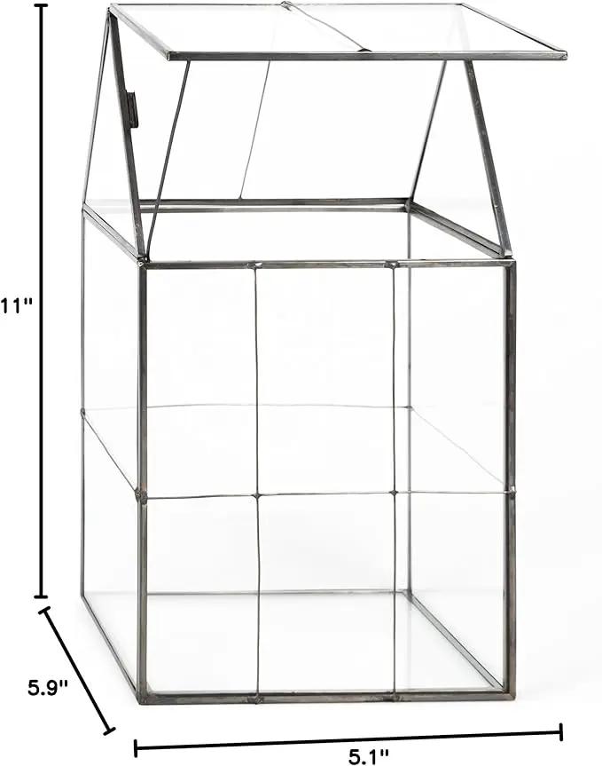 D'Eco Glass Geometric Plant Terrarium (6"x5"x11") - Indoor Tabletop Black Hinged Roof Planter Terrarium for Succulents, Air Plants, Moss - Home, Garden, Wedding & Office Decor- Gift for Plant Lovers by GreenHaven Gardens