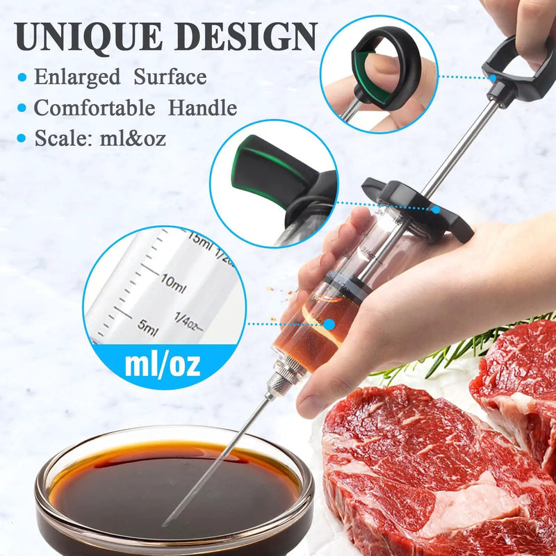 Plastic Meat Injector Kit for Smoker with 3 Flavor Food Syringe Needles, Ideal for Injecting Marinade into Turkey, Meat, Brisket; 1-OZ; Including Paper User Manual, Recipe E-Book (PDF) by GreenHaven Gardens