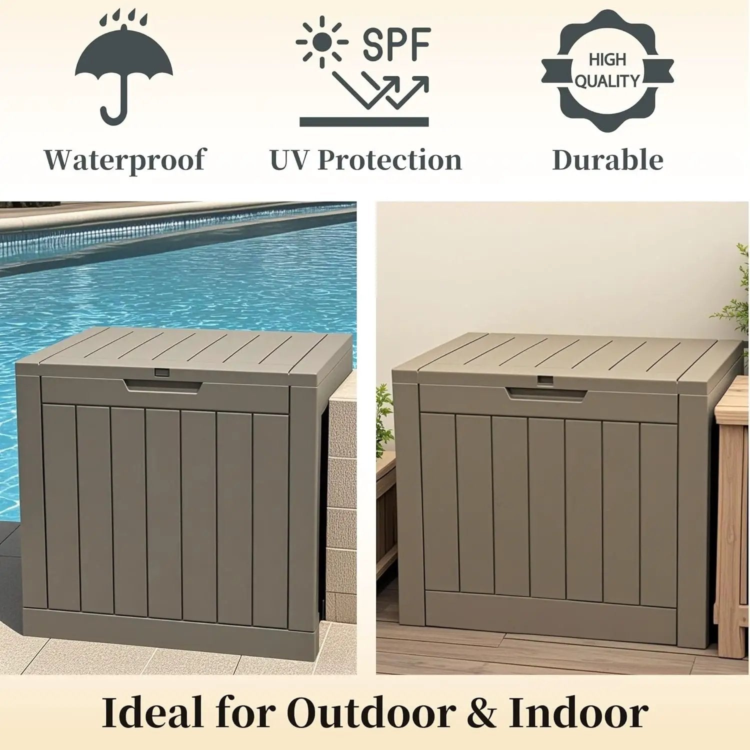 30 Gallon Waterproof Deck Box, Lockable Resin Storage Box for Patio Furniture Cushions Garden Tools and Outdoor Delivery Storage, Coffee by GreenHaven Gardens