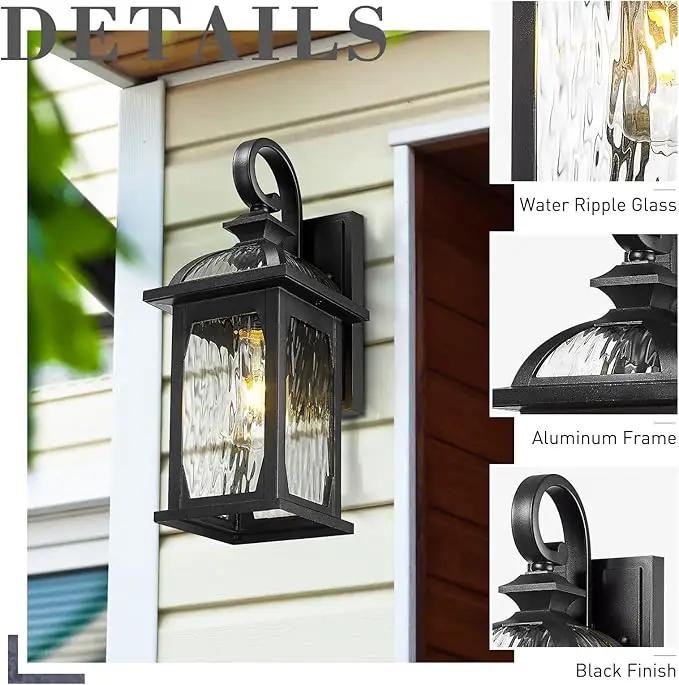 zeyu 15 Inch Outdoor Wall Lights Exterior, Outdoor Patio Light Fixture for Garden Porch, Die-Cast Aluminum with Water Ripple Glass, Black Finish, ZD100B BK-WP by GreenHaven Gardens