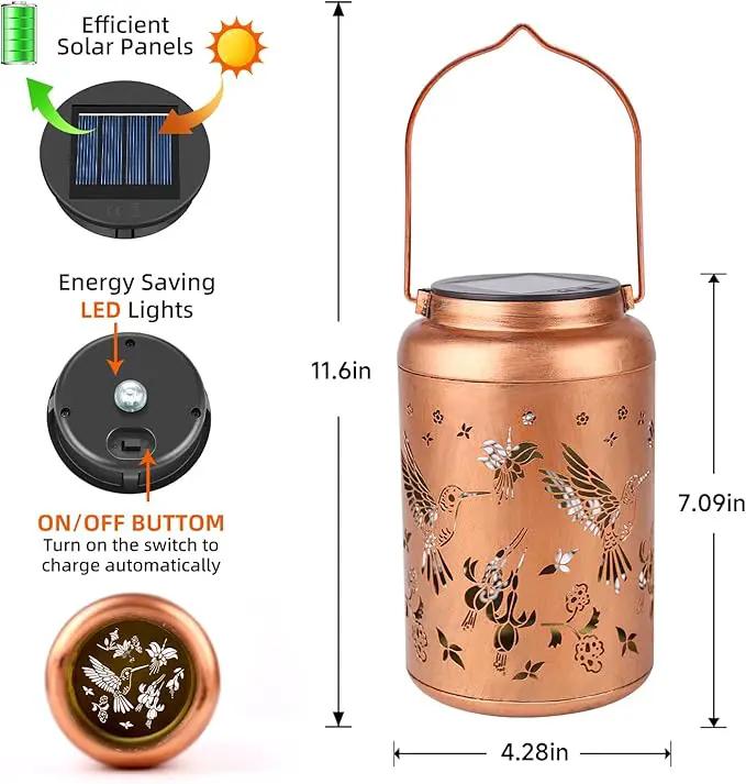 Hummingbird Solar Lanterns Outdoor Waterproof Hanging Solar Lights Metal Decor Lantern LED Light Christmas Decorative for Garden,Patio,Yard,Lawn,Backyard,Front,Porch as Holiday Gifts for Women Mom by GreenHaven Gardens