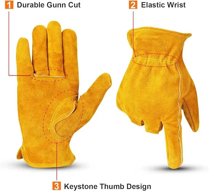 OZERO Leather Work Gloves Flex Grip Tough Cowhide Gardening Glove for Men and Women (Gold With Mesh Lining (1 Pair), X-Large) by GreenHaven Gardens