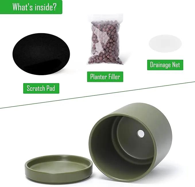 D'vine Dev Set of 2 Plants Pots, 6.5 Inch Ceramic Planter Pot for Plants with Drainage Hole and Saucer, Olive, 94-V-C-J by GreenHaven Gardens