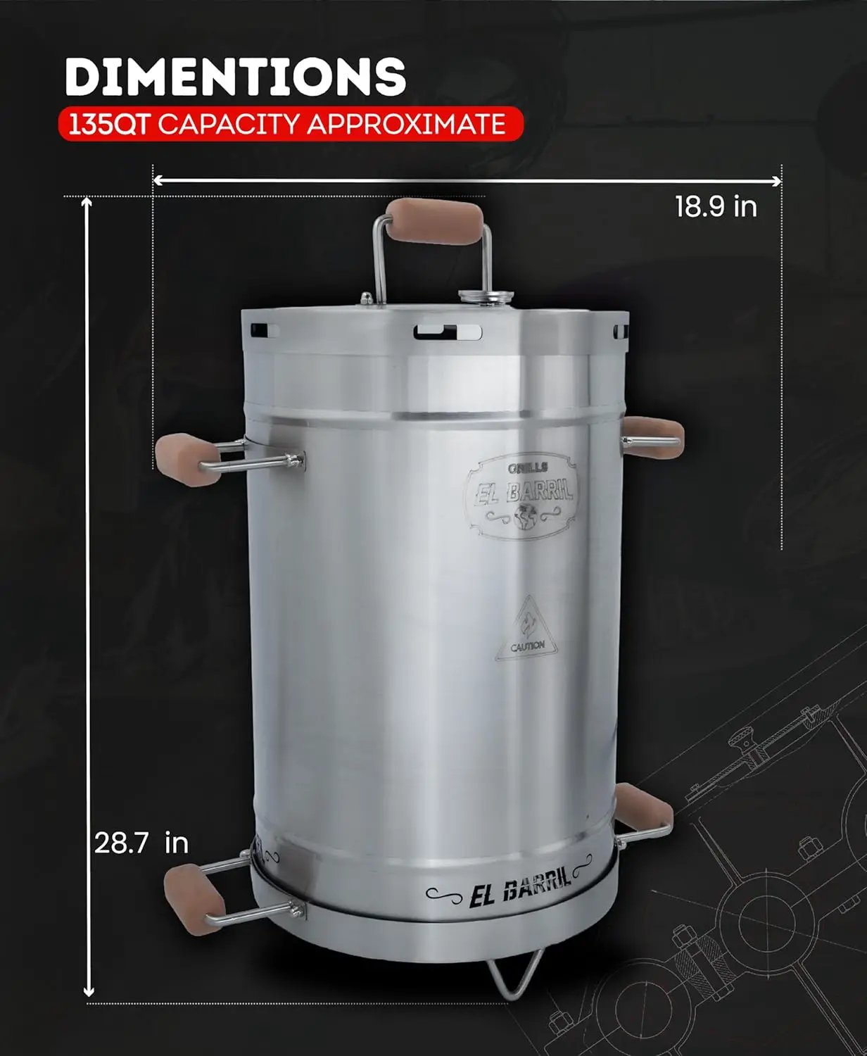 El Barril Lite Medium Barrel Smoker Grill, Stainless Steel 430, 30 lb Capacity, 12 Meat Hooks, Upper Grill and Handler, Portable Charcoal BBQ (Lite 30LBS Medium) by GreenHaven Gardens