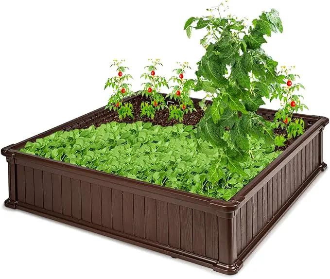 Giantex Raised Garden Bed, Planter for Flower Vegetables, Outdoor Plant Box Patio Backyard, Easy Assembly (48.5''Lx48.5''Wx12''H, Brown) by GreenHaven Gardens