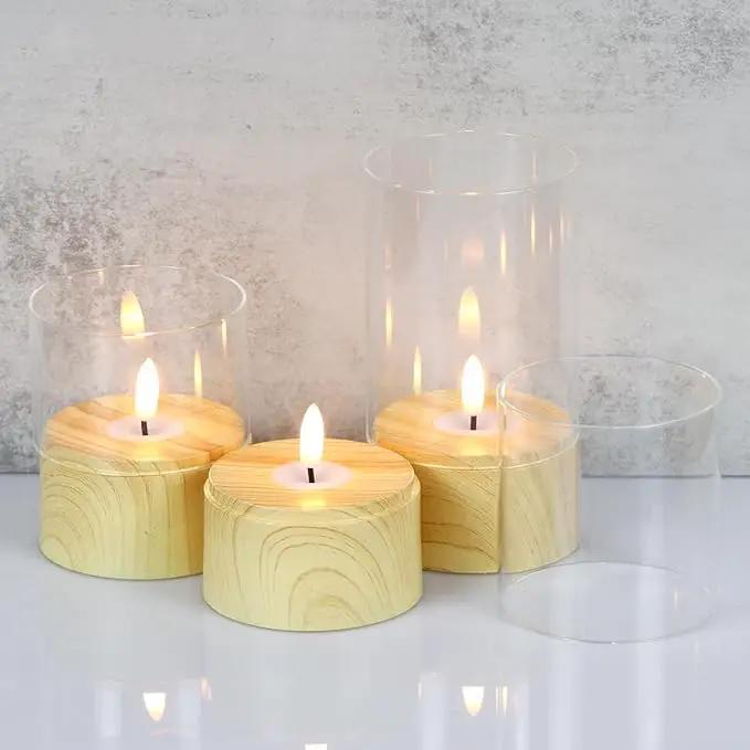 Battery Operated Candles with 6H Timer, 3 Pack Glass LED Flikcering Flameless Candles, Clear Pillar Candles with 3D Flame for Spring Wedding Home Bedroom Decor(Set of 3) by GreenHaven Gardens