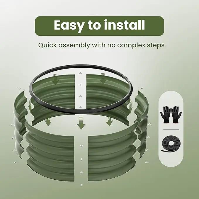 ZXZYHFTY Round Galvanized Raised Garden Bed kit,Green Outdoor Garden Raised Planter Box, Round Large Metal Raised Garden Beds for Vegetable 2 * 2 * 1ft 2 Pcs by GreenHaven Gardens