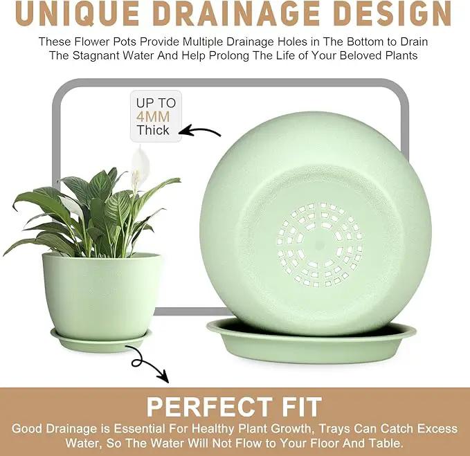 Plant Pots 12/10/9 inch Set of 3, Flower Pots with Multi Mesh Drainage Holes, Large Planters for Indoor Outdoor Garden Plants and Flowers. (Green) by GreenHaven Gardens