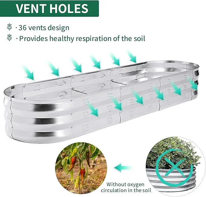 POTEY Galvanized Raised Garden Bed 2Pcs, Metal Planter Boxes Outdoor for Vegetables Flowers Herb, Oval Large Planter Raised Beds Kit with Weed Barrier Fabric and Soil Ventilation Holes (5.7L*1.7W FT) by GreenHaven Gardens