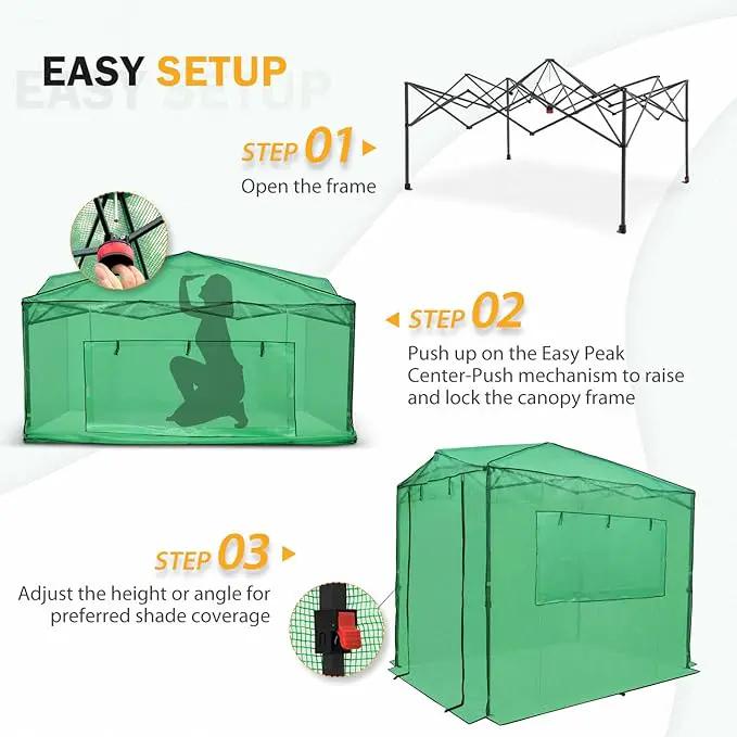 EAGLE PEAK 8x6 Portable Walk-in Greenhouse, Pop-up Indoor Outdoor Garden Green House, Zippered Doors and Windows, PE Cover, Green by GreenHaven Gardens