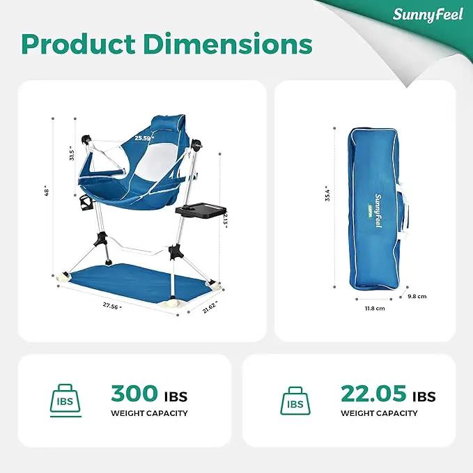 SUNNYFEEL Hammock Camping Chair, Oversized Swinging Camping Chair, Portable Hammock Chairs with Cup Holder, Beach Mat, MAX 300lbs Heavy Duty for Outdoor Travel Lawn Backyard Beach (Blue) by GreenHaven Gardens