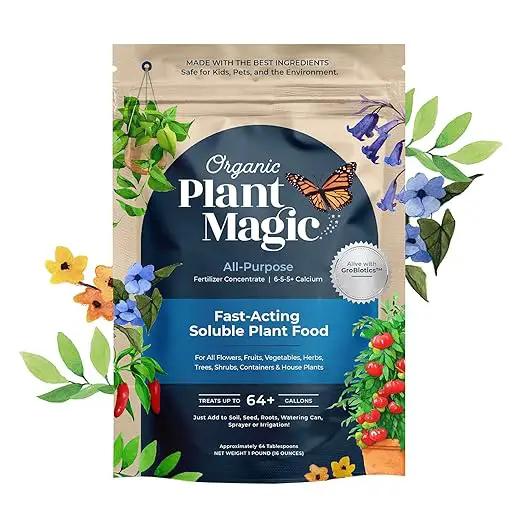 Organic Plant Magic - Truly Organic™ Fast-Acting Soluble Plant Food: All-Purpose Fertilizer Concentrate for All Flower Vegetable Herb Fruit Tree Shrub Container Garden & House Plants [One 1 lb Bag] by GreenHaven Gardens