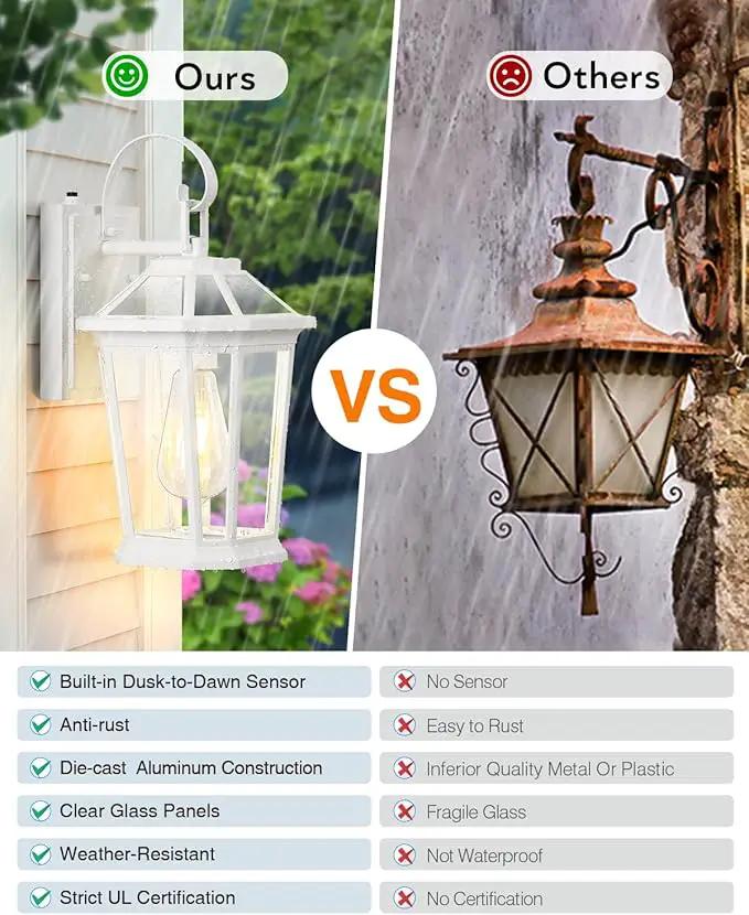 VIANIS Outdoor Porch Lights - Dusk to Dawn Exterior Wall Lights, 100% Anti-Rust Aluminum Waterproof, White Sconce Lanterns for Garage by GreenHaven Gardens
