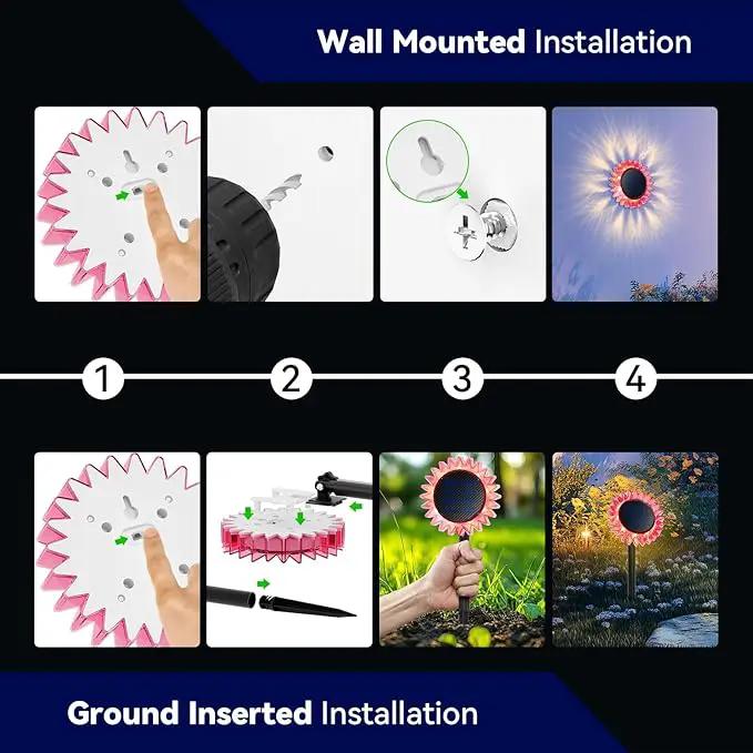 Hogni 6PK Solar Garden Lights, Ground Stake/Hang 2 in 1 Solar Sunflowers Outdoor Waterproof IP67, Outdoor Decor for Pathway Walkway Landscape Backyard Fence Decoration by GreenHaven Gardens