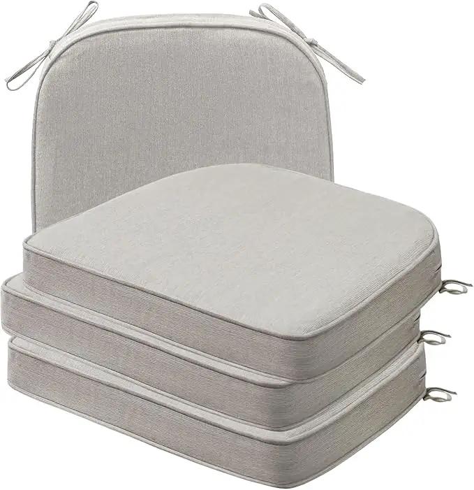 Sunbrella Round Corner Seat Cushions, 17" x 16" x 2", Set of 4, Indoor Outdoor Water Repellent Universal Chair Pads with Ties for Patio Furniture, Garden Dining Chairs, Specrtum Pebble by GreenHaven Gardens
