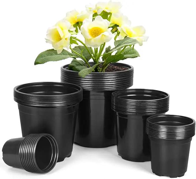 45 Pack 7/6/5/4/3 Inch Nursery Pots for Plants, Plastic Plant Pots with Drainage Holes, Variety Pack Flexible Garden Pot for Outdoor Indoor, Seed Starting Pots (Black) by GreenHaven Gardens