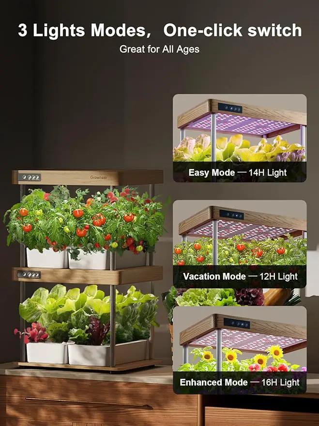GROWNEER HydroEasy1.0 Hydroponics Growing System Kit, Beginner-Friendly Indoor Garden for Vegetable Fruit Herb, Bamboo Design, Perfect Gift Idea, Full-Spectrum LED Lights for Maximum Growth by GreenHaven Gardens